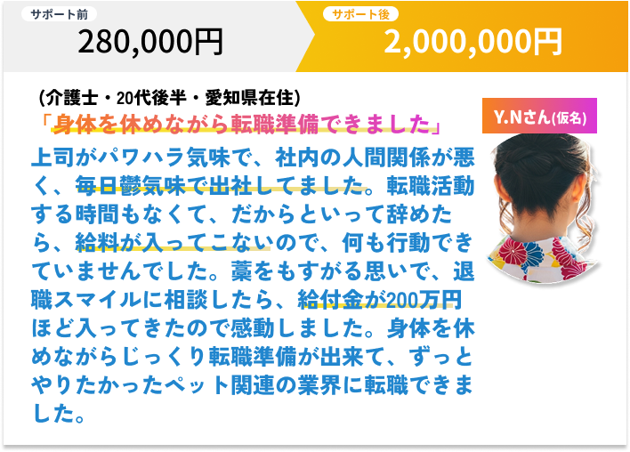 お客様の声1 - Y.Nさん（仮名）280,000円→2,000,000円